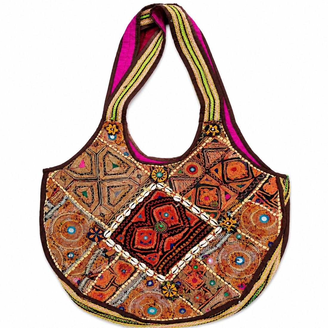 Banjara Mirror & Cowrie Shell Hobo Bag – Multicolor