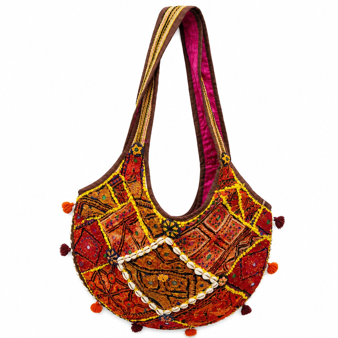 Banjara Mosaic Embroidered Hobo Bag – Red & Orange