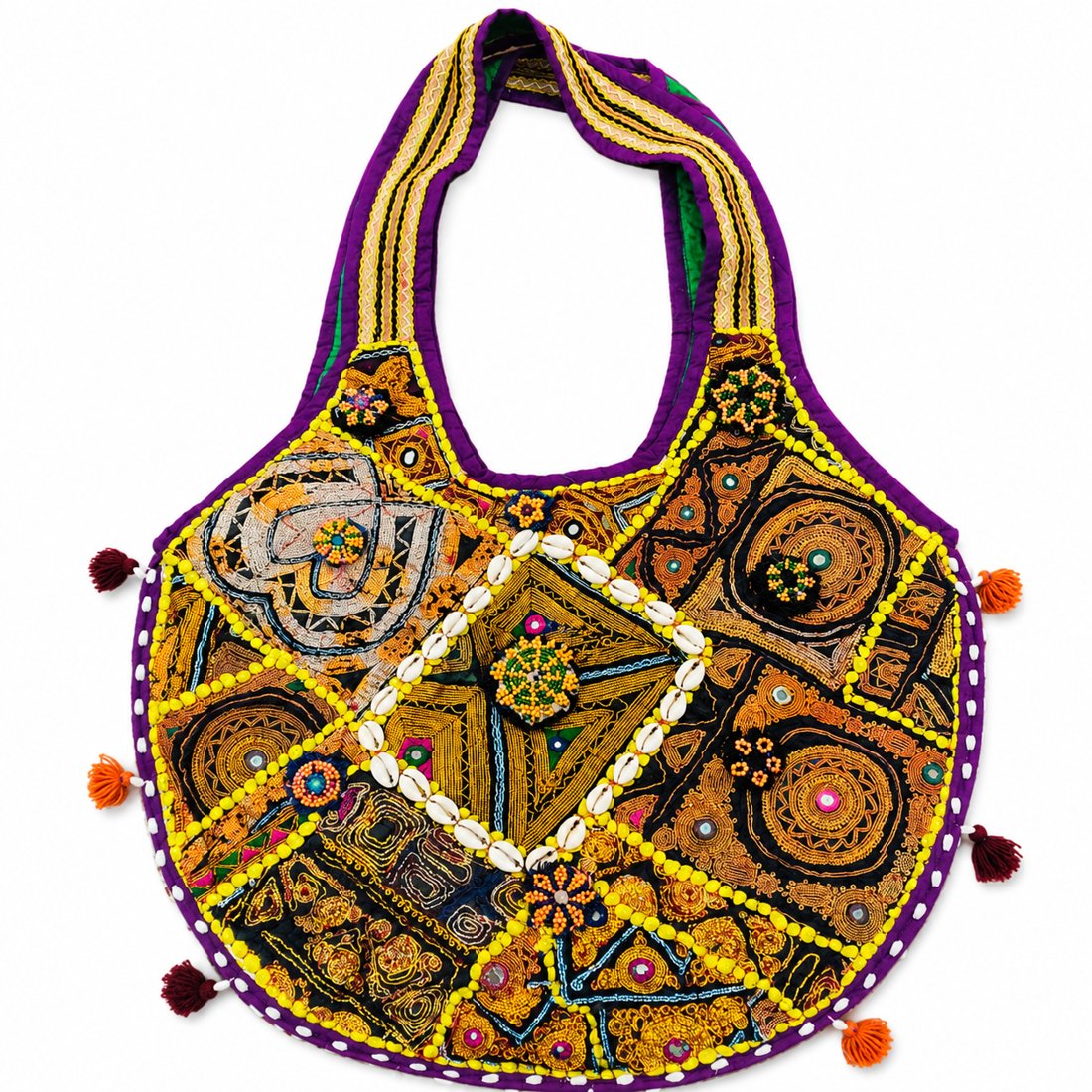 Banjara Tribal Mandala Hobo Bag – Purple & Yellow