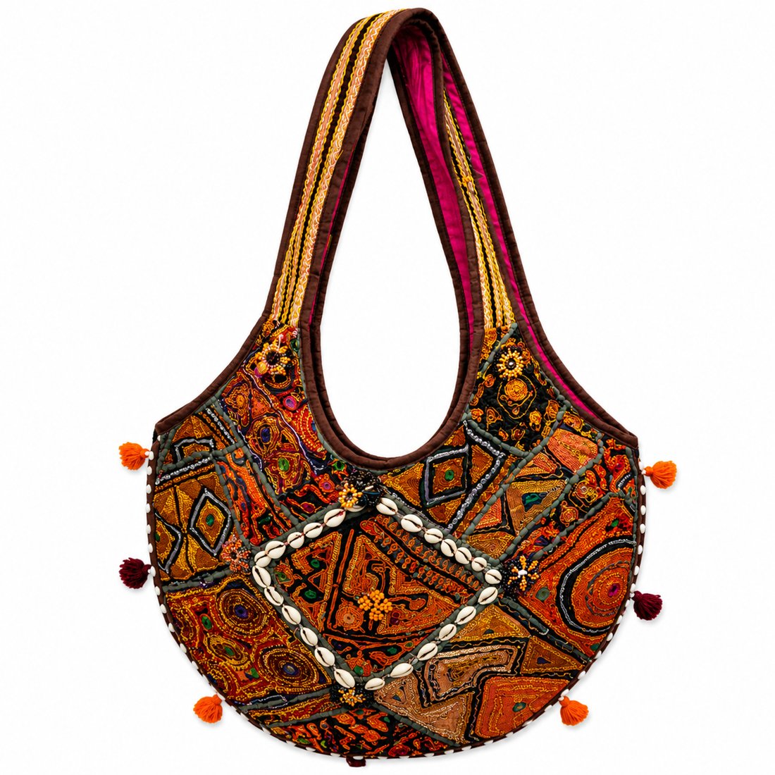 Banjara Heritage Embroidered Hobo Bag – Black & Orange