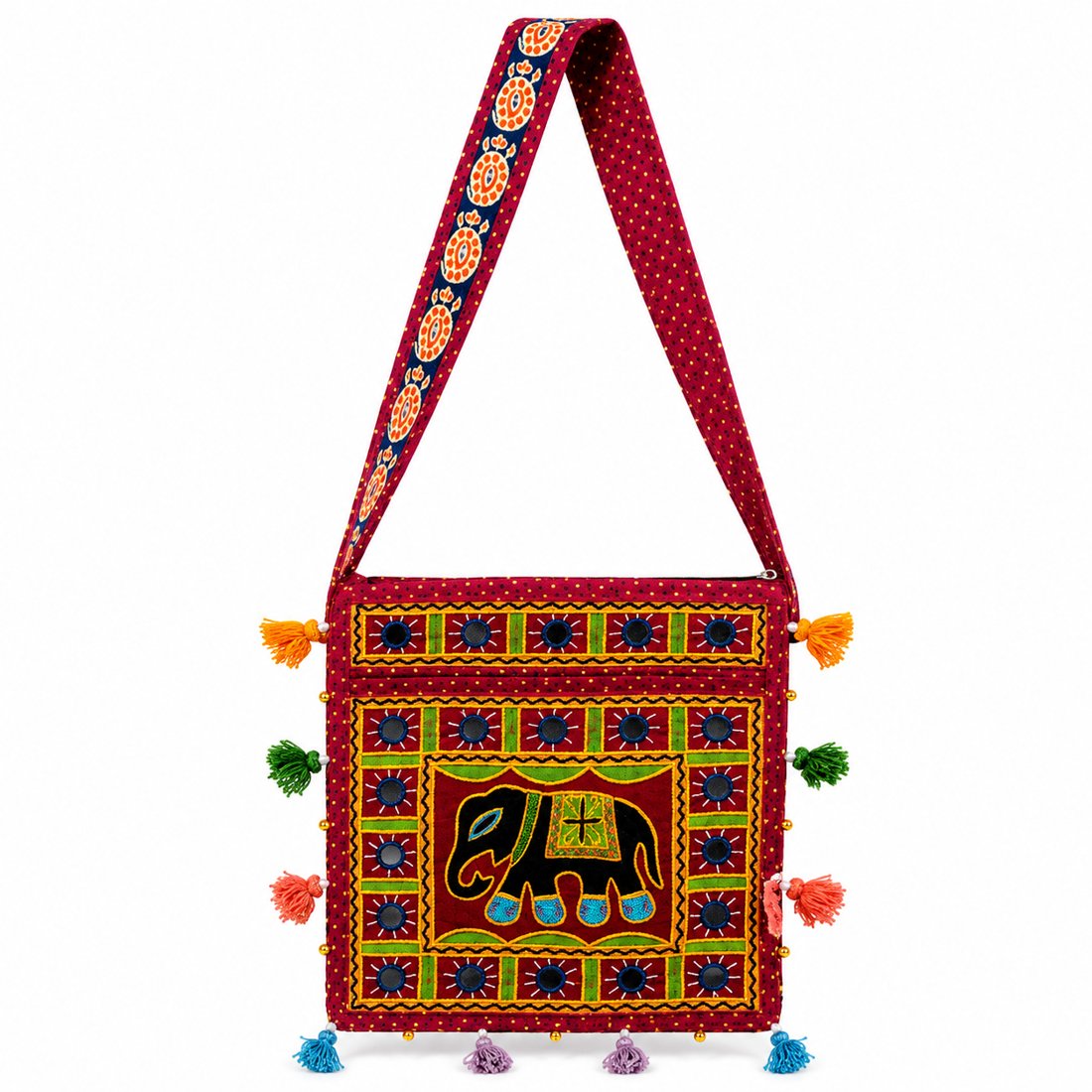 Maroon Heritage Elephant Banjara Bag