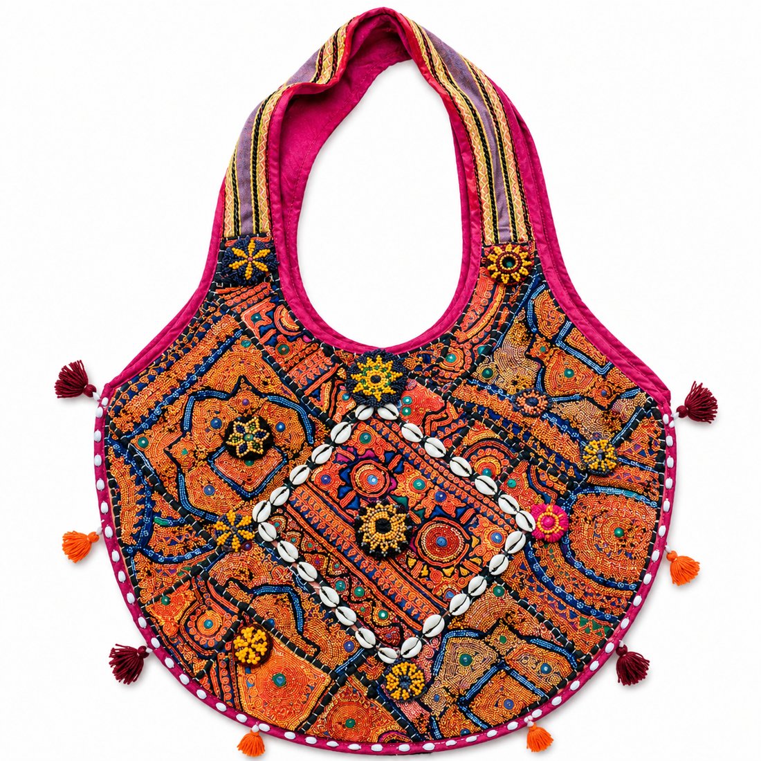 Banjara Sunset Embroidered Hobo Bag – Orange & Maroon